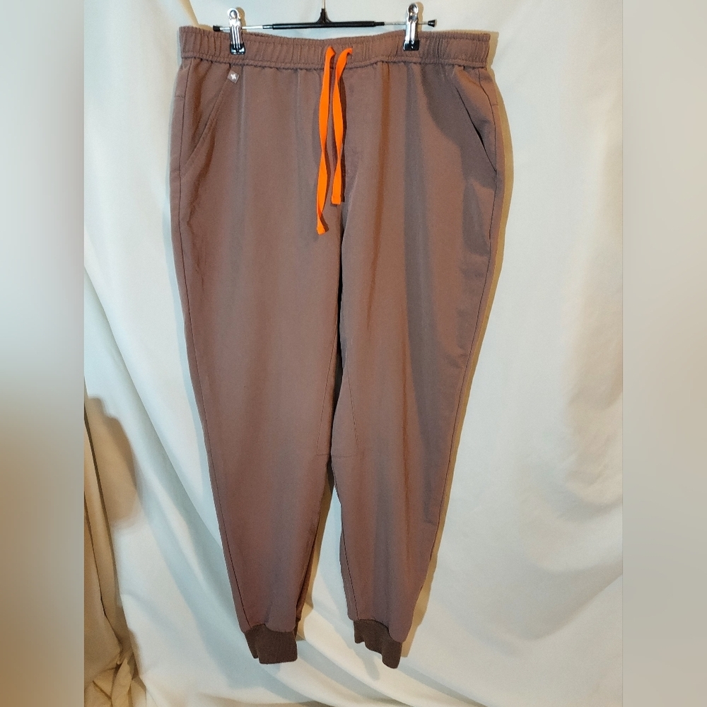 Figs Smoky Taupe Technical Collection Men's Joggers with Orange Drawstring